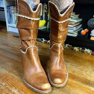 Vintage Leather Boots Lace Detail